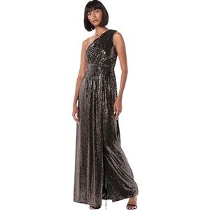 NWT Calvin Klein One Shoulder Gown With Shirred Bodice Bronze Size 12